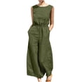 thumbnail image 1 of Yuyuzo Women Cotton Linen Jumpsuits Summer One-Piece Outfits Short Sleeve Wide Leg Long Pants Rompers, 1 of 7