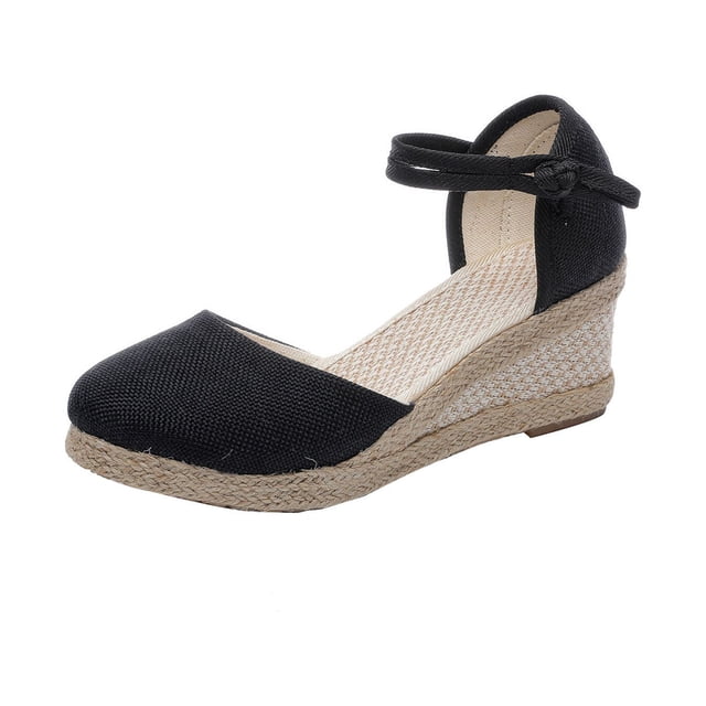 yulier Sandales Compensées Espadrilles à Plateforme à Bout Fermé pour Femmes, Talons Hauts Confortables, Chaussures d'Été pour Femmes avec Boucle Ajustable