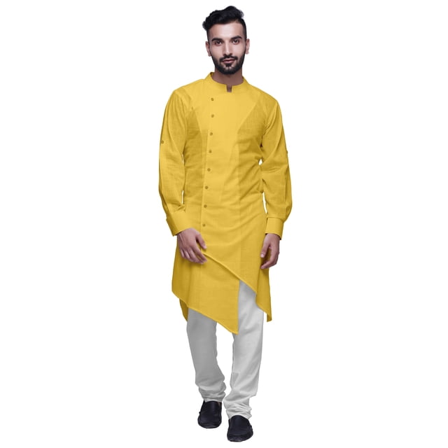 Atasi Solid Designer Long Kurta Shirt Asymmetric Cut Full Sleeve Kurta For Men-X-Large