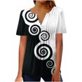 thumbnail image 1 of Pompotops Mode Femme Décontractée Imprimé Col Rond Ample Manches Courtes T-shirt Haut Blouse Chandail Liquidation, 1 of 5