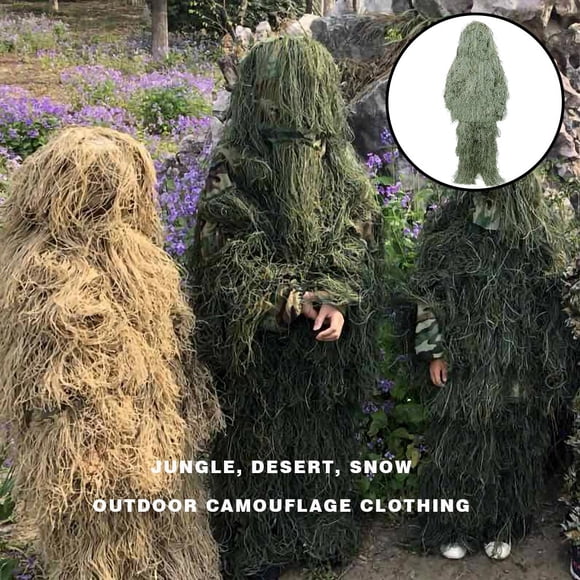 Vêtements de Camouflage Produits de Sport Combinaison de Jungle Réaliste Résistante à l'Usure Combinaisons Ghillie pour Adultes Enfants Adolescents Femmes Porter Vert 130cm