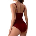 thumbnail image 3 of UPPADA Womens One Piece Swimsuits Athletic Training Swimwear Plus Size Bathing Suits Ruched Color Block Print Swimsuits Criss-Cross Back Crew Neck Athletic Training Swimwear Clearance Wine,S, 3 of 4
