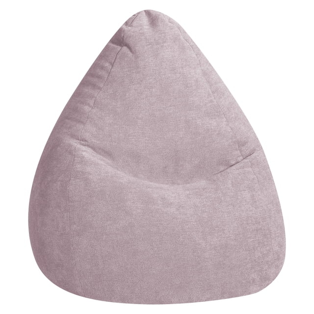 Gouchee Home Alfa Pink Bean Bag Chair upholstered in soft 100% polyester velour fabric with high-density polystyrene bead filling, measuring 27 inches diameter by 43 inches height, suitable for kids' rooms and dorm seating, shown front-facing on white background.