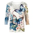 thumbnail image 4 of Pompotops T-shirt Ample Imprimé pour Femme, Blouse Mi-Longue à Manches 3/4, Col Rond, Hauts Décontractés, Liquidation, 4 of 5