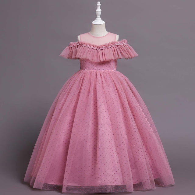 EGNMCR Robes de Soirée pour Femmes, Robes Formelles pour Femmes, Robes de Cocktail pour Femmes Robe Sans Manches à Col Rond Robe pour Enfants Robe Sans Manches pour Filles Robe Princesse à Épaules Robe Fleurie en Tulle à Pois Robe pour Fille