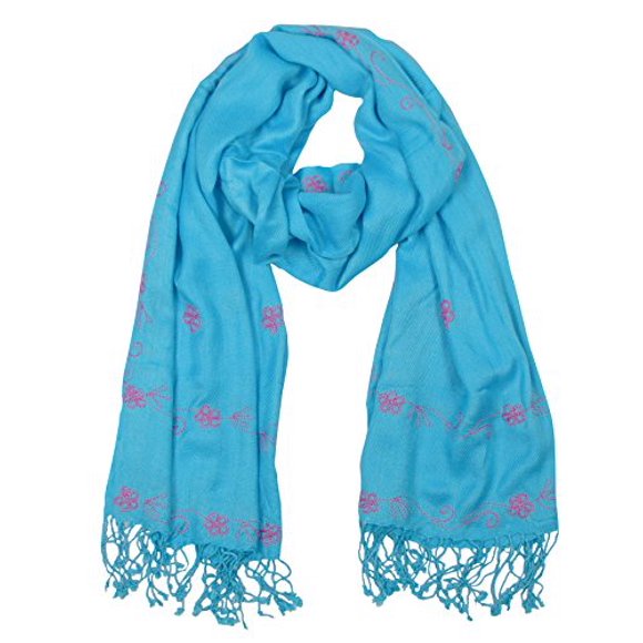 Châle Foulard Pashmina Bicolore à Motif Floral, Beau, Brodé à la Main