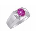 thumbnail image 3 of RYLOS Men's Rings Sterling Silver Rings Classic Designer  9X7MM Oval Gemstone &  Diamond Ring Star Ruby July Birthstone Ring Size 11, 3 of 7
