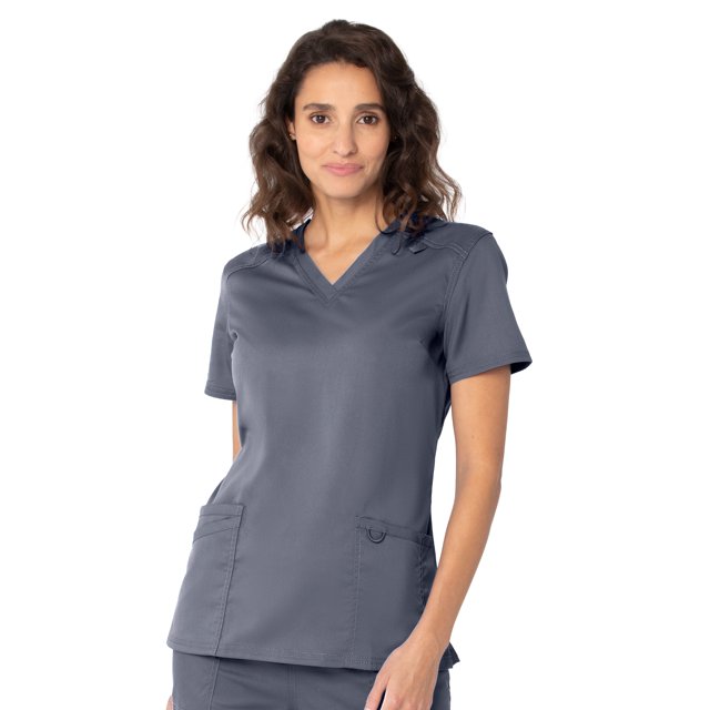 Landau ProFlex Haut de Sarrau pour Femmes : 3 Poches, Coupe Moderne Ajustée, Col en V Extensible 4169