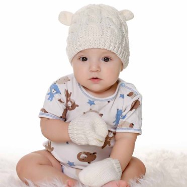 XZNGL Newborn Baby Beanie For Boy Girl Cap Cotton Knitted Winter Warm Hats+Gloves Set