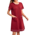 thumbnail image 4 of Timegard Robe de Nuit pour Femmes à Col Rond avec Fermeture Éclair, Manches Courtes, Fente Latérale, Robe Décontractée de Maison avec Poches, 4 of 6
