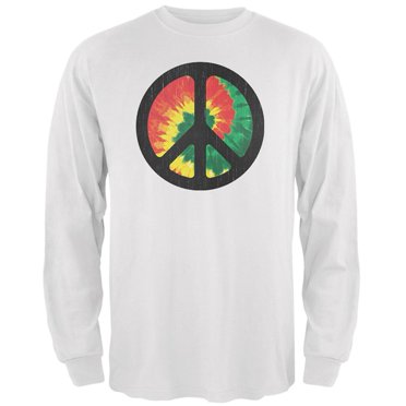 T-shirt à Manches Longues pour Hommes Rasta Teinture sur Nœuds Signe de Paix Usé Demi-Ton