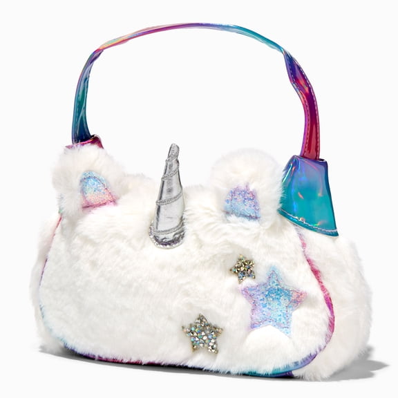 Claire's Club Little Girl Glitter Star Unicorn Handbag | White Fur | Designed for Little Girls Ages 3-6