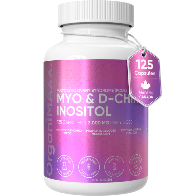 Myo-Inositol & D-Chiro Inositol Capsules | Max Strength 125 Capsules 2,000mg Daily Dose. PCOS Supplement For Women 40:1 Ratio