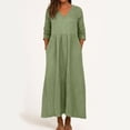 thumbnail image 1 of TIMIFIS Robes d'Été pour Femmes Couleur Unie Col en V Manches 3/4 Longue Robe Décontractée Coupe Ample Taille Haute Maxi Fluide avec Poches, 1 of 7
