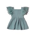 thumbnail image 3 of Xingqing 4 Colors Newborn Baby Girls Princess Dress Solid Lace Fly Sleeve Button A-Line Mini Dress, 3 of 7