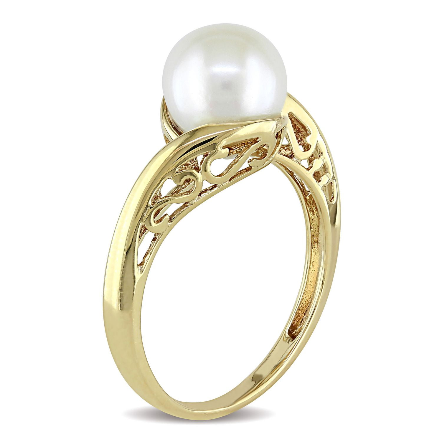 Bague solitaire à sections divisées Miabella avec perle cultivée d'eau douce 8-8,5mm en or jaune 10K