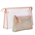 thumbnail image 1 of 2pcs PVC Makeup Cosmetic Toiletry Organizer Bag Waterproof Zipper Clear Storage Bags for Outdoor Travel Gold, 1 of 3