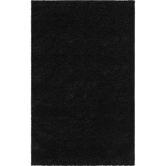 Unique Loom Tapis de Sol en Peluche 5' x 8' Rectangulaire en Noir