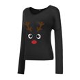 thumbnail image 4 of Mode Femme Décontractée Imprimé Col en V Ample Manches Longues T-shirt Haut Blouse Chandail, 4 of 9