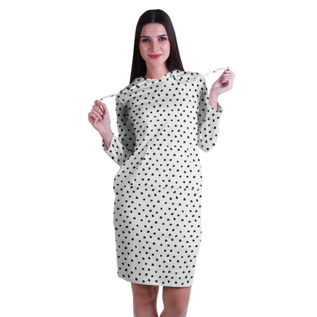 Moomaya Chandail à Capuchon à Manches Longues Imprimé, Robe T-Shirt en Jersey avec Poches