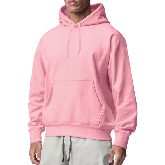 Innerwin Sweatshirts Drawstring Men's Hoodies Fall Solid Color Thick Hooded Sweatshirt Pink L