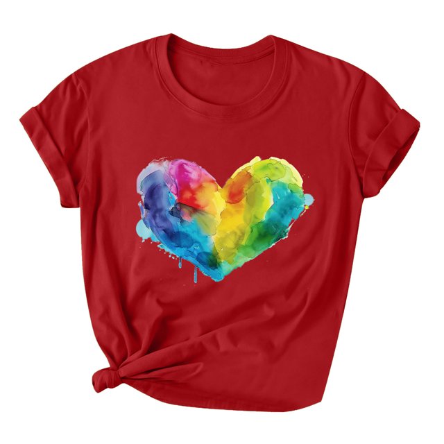 RKSTN Hauts pour Femmes LGBT Décontractés Coupe Ample Hauts Inspirants Égalité Été Mignon Cœur d'Amour Imprimé Manches Courtes Col Rond Pride Shirt