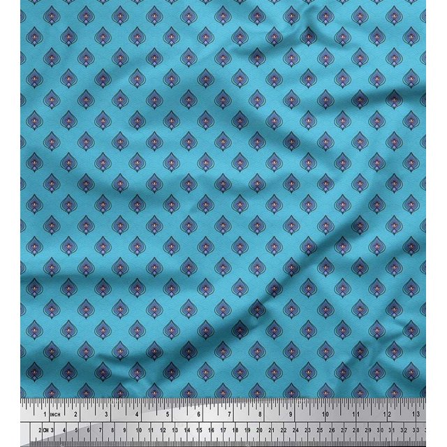 Soimoi Silk Fabric Geometric Scale Design,Floral & Ogee Damask Print Fabric by the Yard 42 Inch Wide