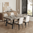 thumbnail image 4 of 71 Inch Modern Farmhouse Rectangular Dining Table, Adjustable Feet, Seats 6 to 8, Ideal for Kitchen Dining Living Room, Black Wood Color Brown Grey, 4 of 9