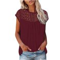 thumbnail image 1 of Mikilon Womens Stylish Outfit 2 Piece Set Printed Short Sleeve Lace Patchwork Crew Neck Top Chic Comfortable Short Sleeve Crew Neck Top/Shirt Set Red S, 1 of 5