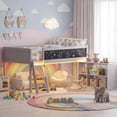 thumbnail image 3 of Twin Low Loft Bed with LED Lights, Wooden Bed Frame with Chalkboard, Safety Guardrail & Ladder, Twin Kids Bed Frame with Removable Bookshelf and Under-Bed Storage Space (Grey), 3 of 9