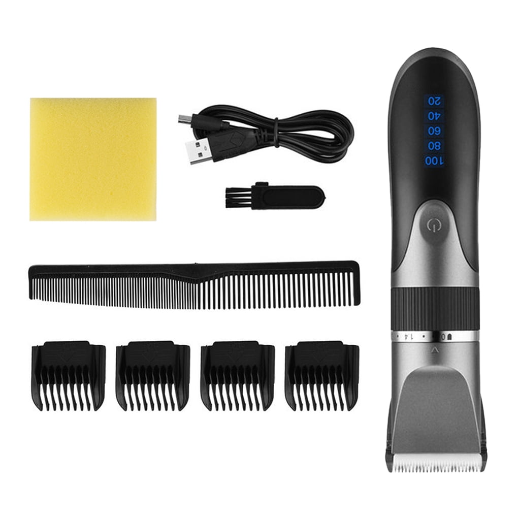 Dalazy Electric Hair Clippers 0.8-2.0mm Rechargeable Cordless Barber Man LED Ceramic Trimmers Shaver Machine with Limit Hairbrushes Gray
