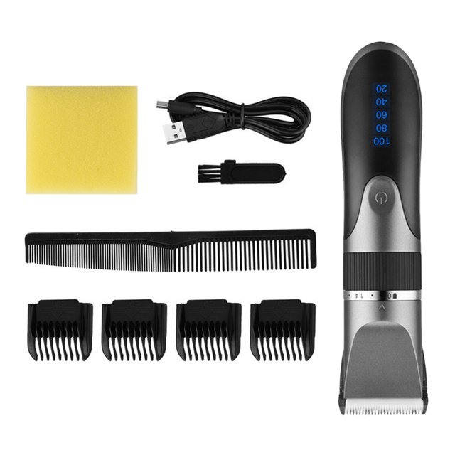 Dalazy Electric Hair Clippers 0.8-2.0mm Rechargeable Cordless Barber Man LED Ceramic Trimmers Shaver Machine with Limit Hairbrushes Gray