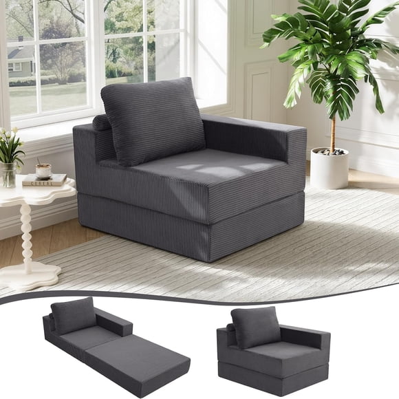 Convertible Sofa Bed Foldable Boneless Couch Folding Sleeper Chair Bed with L-Shaped Armrest Comfy Floor Lounge Couch for Adults Fold Out Single Sofa Chair Futon for Indoor Bedroom