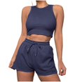 thumbnail image 1 of ShomPort Womens 2PC Matching Set Sleeveless Round Collar Crop Tops High Elastic Waisted Drawstring Shorts Comfort Athletic Outfits, 1 of 6