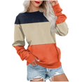 thumbnail image 2 of Meichang Chandails en Molleton Légers pour Femmes Col Rond Manches Longues Chandail Décontracté Tendance à Blocs de Couleur Automne avec Poches, 2 of 5