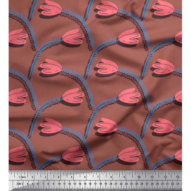 Soimoi Viscose Chiffon Fabric Leaves & Tulip Floral Decor Fabric Printed Yard 42 Inch Wide