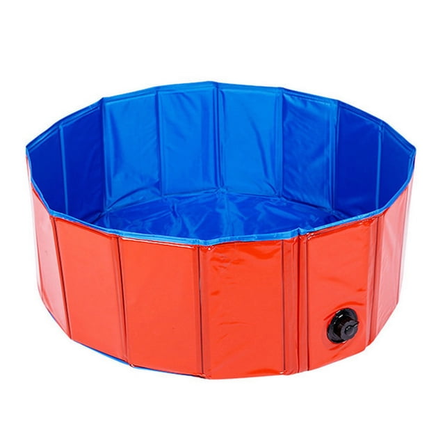 Piscine Pliable pour Enfants et Chiens, une Pataugeoire en PVC Rouge et Bleu durable avec Matériau Antidérapant au Fond. Dotée d'Un design Pliable pour la Portabilité, drainage Facile avec valves Latérales et Inférieures, et Mesure Environ 80x20 cm (31,5x7,9 Po).