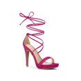 thumbnail image 1 of BLISSFUL STEP Sandales pour Femmes Talons Aiguilles Talons Plateforme Sandales à Lacets Rose Vif 7,5, 1 of 7