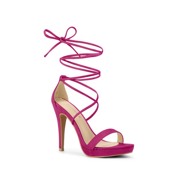 BLISSFUL STEP Sandales pour Femmes Talons Aiguilles Talons Plateforme Sandales à Lacets Rose Vif 7,5