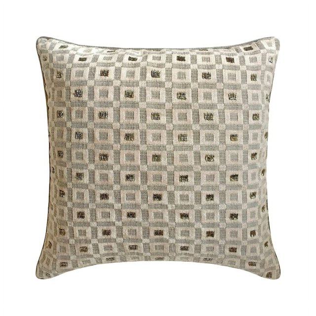 Decorative Grey 22"x22" (55x55 cm) Throw Pillows, Velvet Beaded Throw Pillows For Couch, Geometric Pattern Modern Style - Brickwork