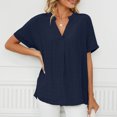 thumbnail image 3 of Birdeem Mode pour Femmes Manches Courtes Rétro Col Rond Pâques Couleur Unie Hauts Amples Blouse Manche, 3 of 8