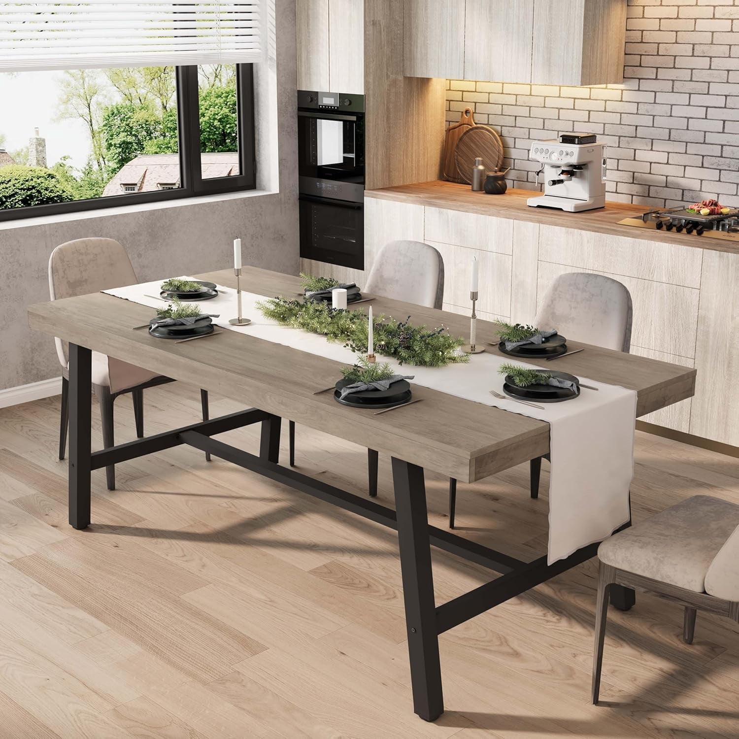 71 Inch Rectangular Dining Table for 6-10 People, Modern Kitchen Table with Adjustable Feet, for Kitchen, Dining Room, Living Room, Gray