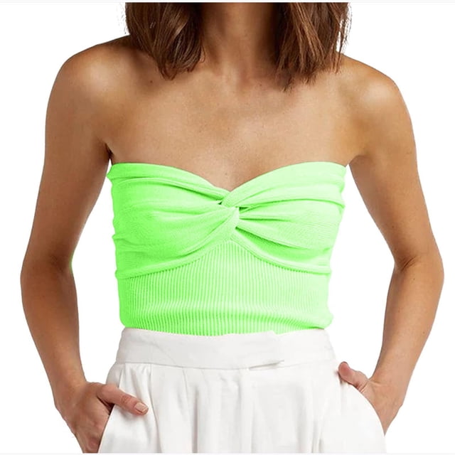 Timegard Tube Top for Women Ruched Knot Sleeveless Slim Fitting Comfy Knit Tee Top Solid Color Casual