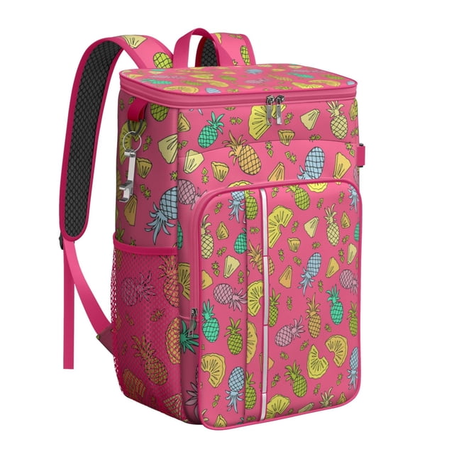 Tropical Pineapple Cooler Backpack - Leakproof 20L Insulated Lunch Bag with Exotic Fruit Pattern for Beach & Camping