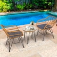 thumbnail image 3 of Gymax 3PCS Rattan Patio Bistro Set Conversation Furniture Set w/ Grey Cushions, 3 of 9