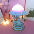 thumbnail image 2 of Blue Blue Carousel Music Box With Light Projection Rotating Horses Hand Crank Musical Toy For Girls 7.5 Inch Height, 2 of 9