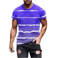 thumbnail image 1 of Penkiiy T-Shirt Homme Décontracté Col Rond Rayé Imprimé Chandail Entraînement Physique Manches Courtes Blouse m Violet, 1 of 5