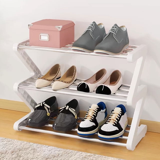 Boovnll Shoe Rack, 3-Tiers Detachable Multifunction Stylish Z-Type Sturdy Stainless Steel Shoe Storage Organizer, Shoe Organizer for Entryway, Dormitory, Bedroom, Bathroom, Shoe Storage
