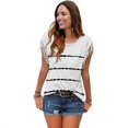 thumbnail image 1 of Nouveau Haut Décontracté pour Femmes T-Shirt à Rayures Imprimées Manches Courtes Franges Col Rond Blouse, 1 of 7