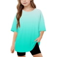 thumbnail image 1 of DecSea Girls Short Sleeve T shirt Kids Summer Oversized Gradient Crew Neck Tops Casual Basic Tee 5-14Years, 1 of 8